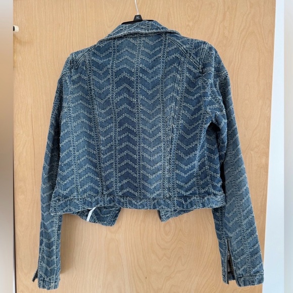 Free People Chevron Patterned Blue Jean Jacket - Picture 2 of 3